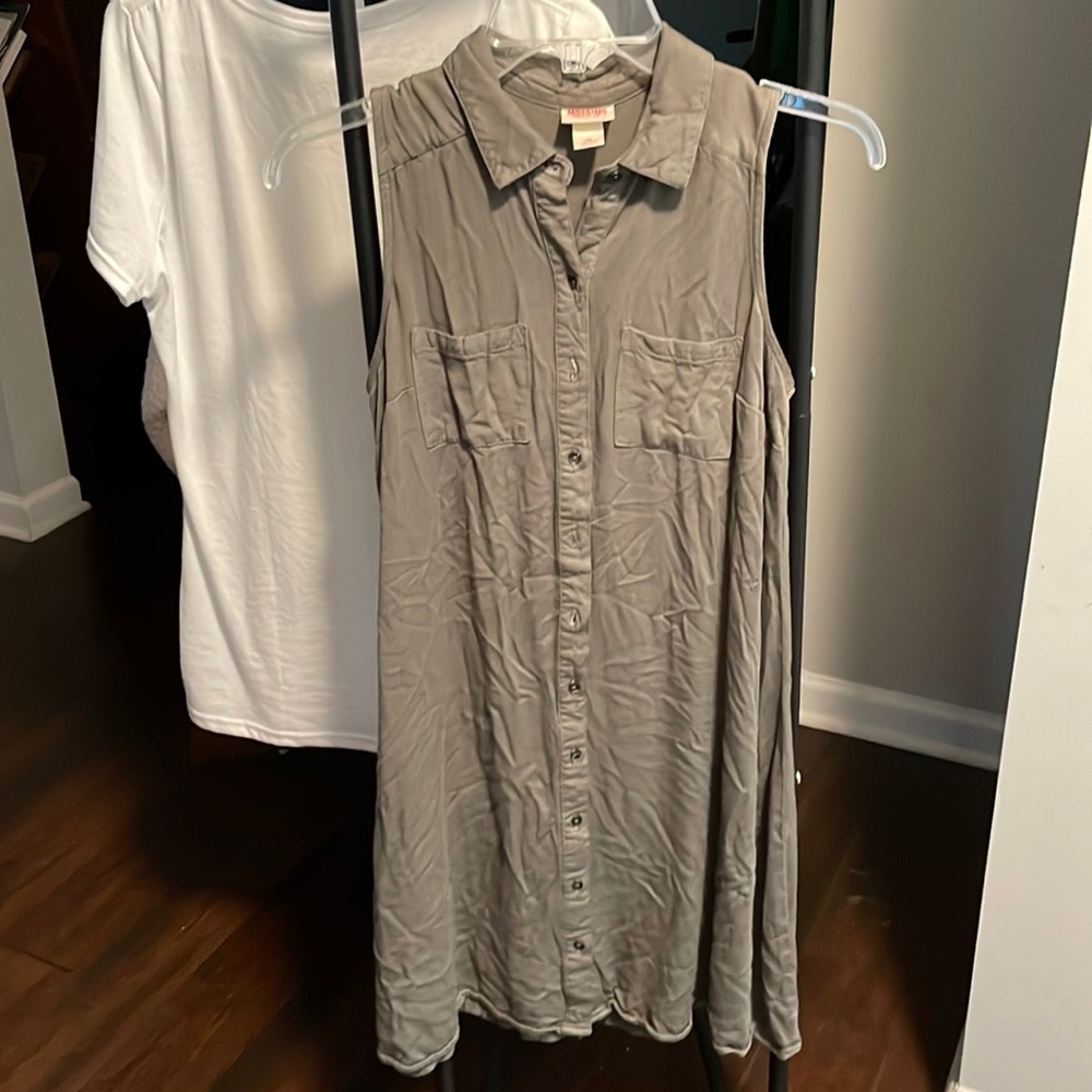 Mossimo XS Olive Green Sleeveless Button Down Shirt Dress